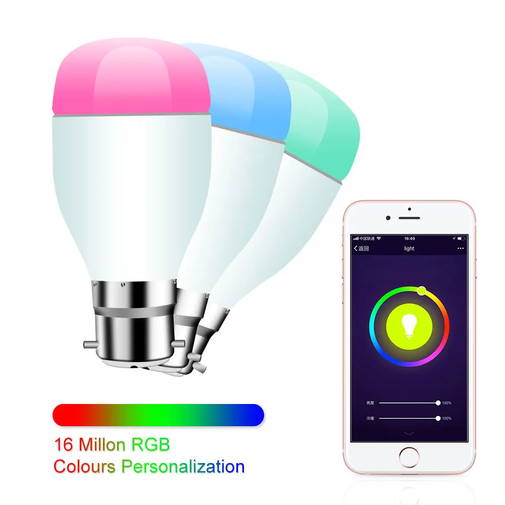 2019 Classic European 7W Smart Home Google Voice Phone APP Remote Control Energy Saving RGB+White Dimming WIFI Light Bulb LED