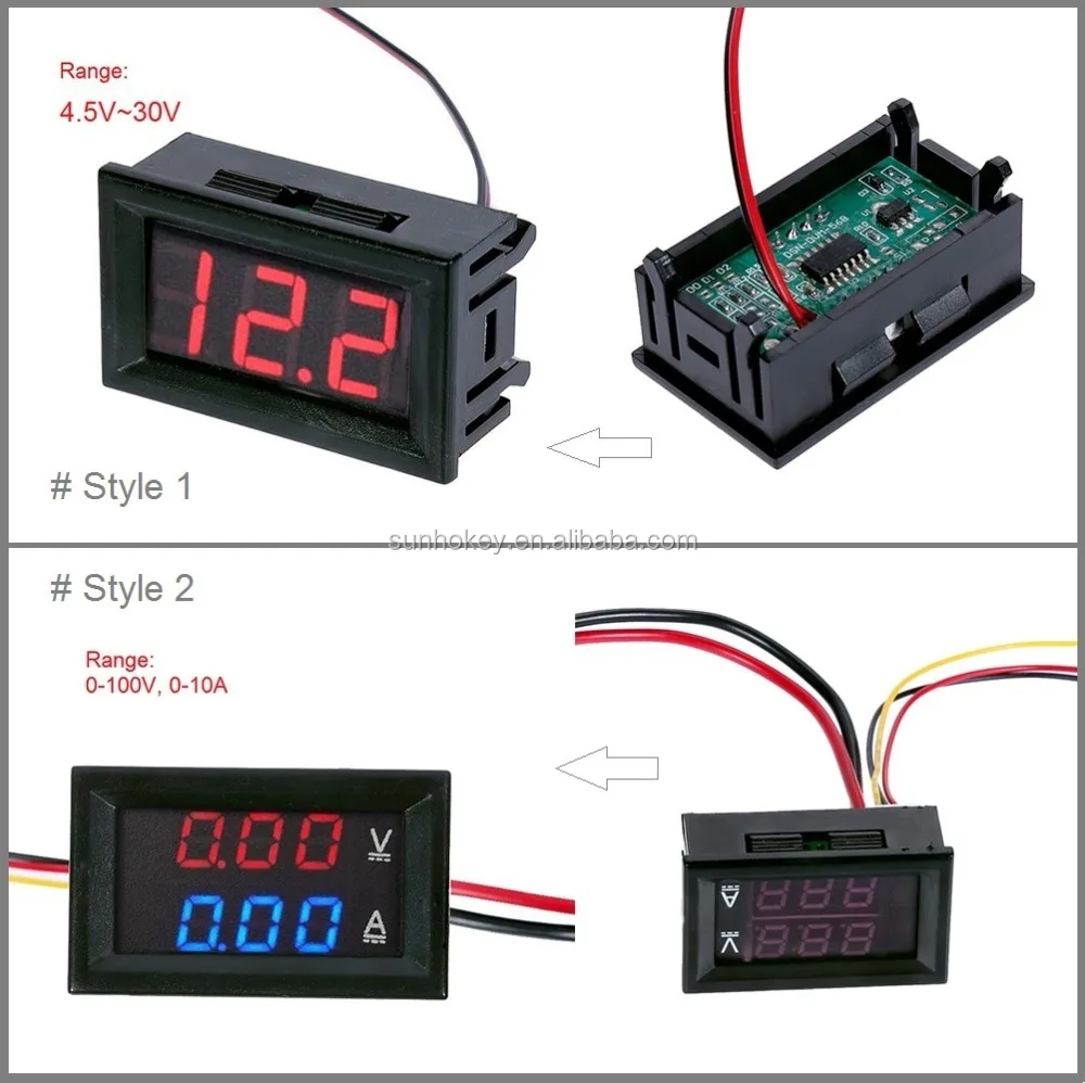 100V 10A DC Digital Voltmeter Ammeter Blue Red LED Amp Volt Meter Gauge 100V 10A DC Digital Voltmeter Ammeter Blue Red LED Amp Volt Meter Gauge