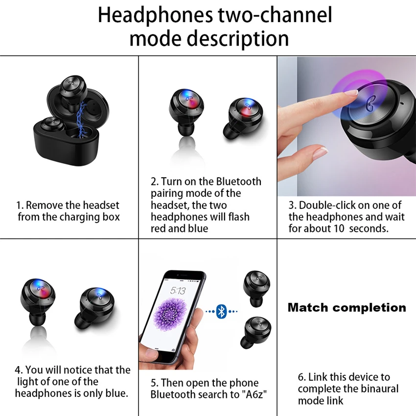 Ctype New products 2019 TWS A6 Mini earphone wireless V5.0 headphones Earbuds tws earphone - ANKUX.COM
