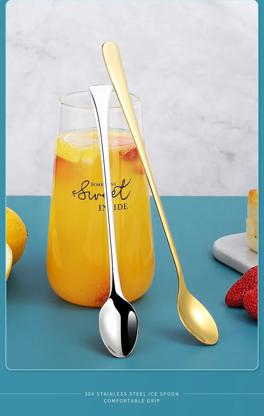 2PCS 17cm Stainless Steel Mixing Stirring Spoons for Iced Tea Coffee Milkshakes Drinks Cocktail Home Restaurant Bar Gold 