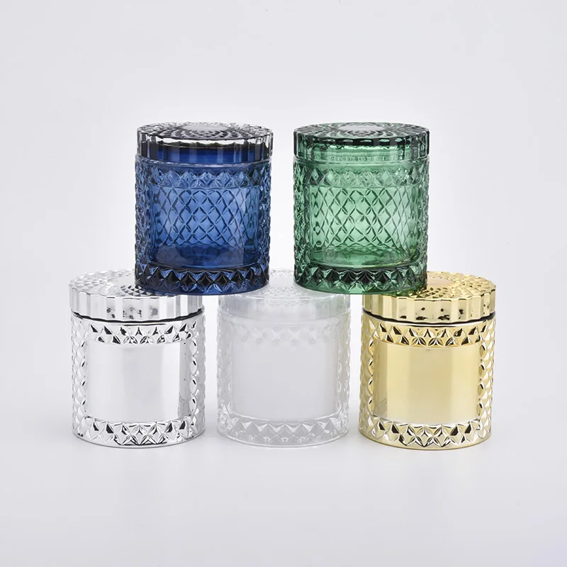 9oz Dark Blue Empty Glass Candle Vessels with Glass Lids Home Decor Wholesales