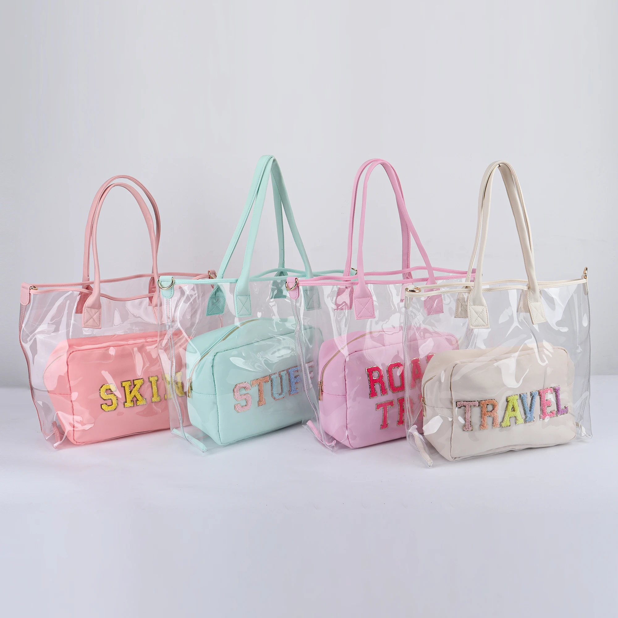 フォクシー クリアトートバッグ/ピンクPvc Bag 2024 Love Clear Tote Bag - Large Capacity Beach Handbag for Women