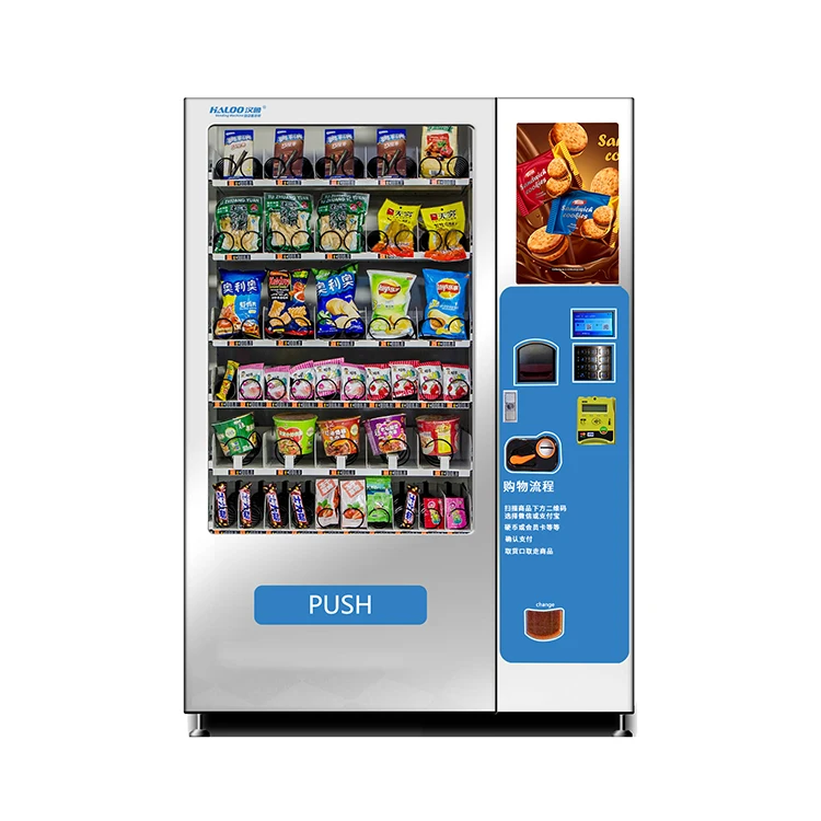 OEM ODM Custom commercial automatic drinks snack vending machine with 21.5 inches Ads screen playing