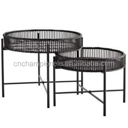 Commercial Furniture Black Metal Base Wicker Coffee Table Set Buy Contract Furniture Black Wire Base Pe Wicker Coffee Table Set Metal Base Rattan Weaving Top Coffee Table Set Commercial Furniture French Bistro Table