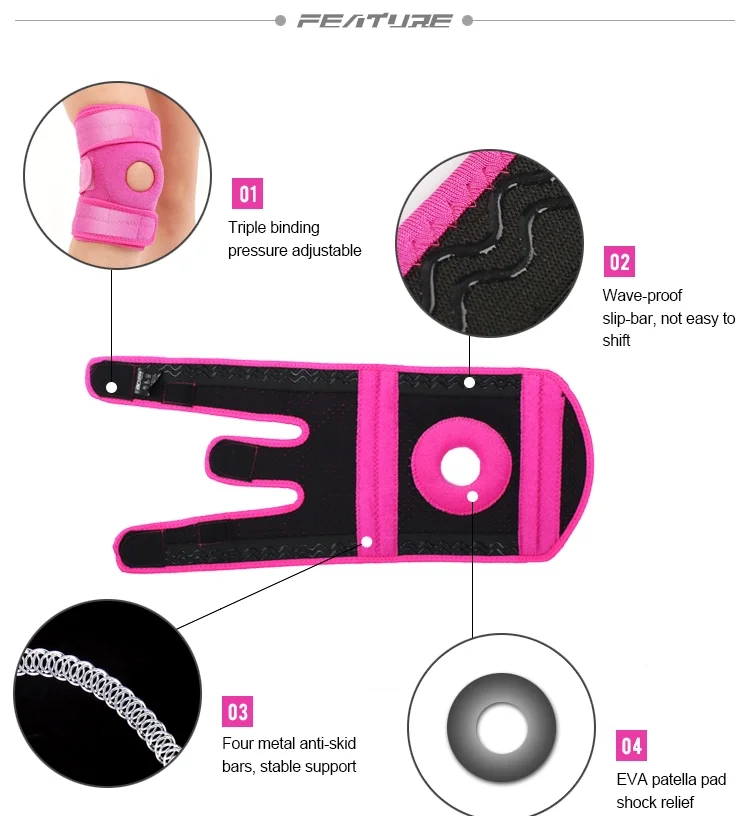 Waterproof Knee Support With Four Springs Open Patella Knee Brace for woman