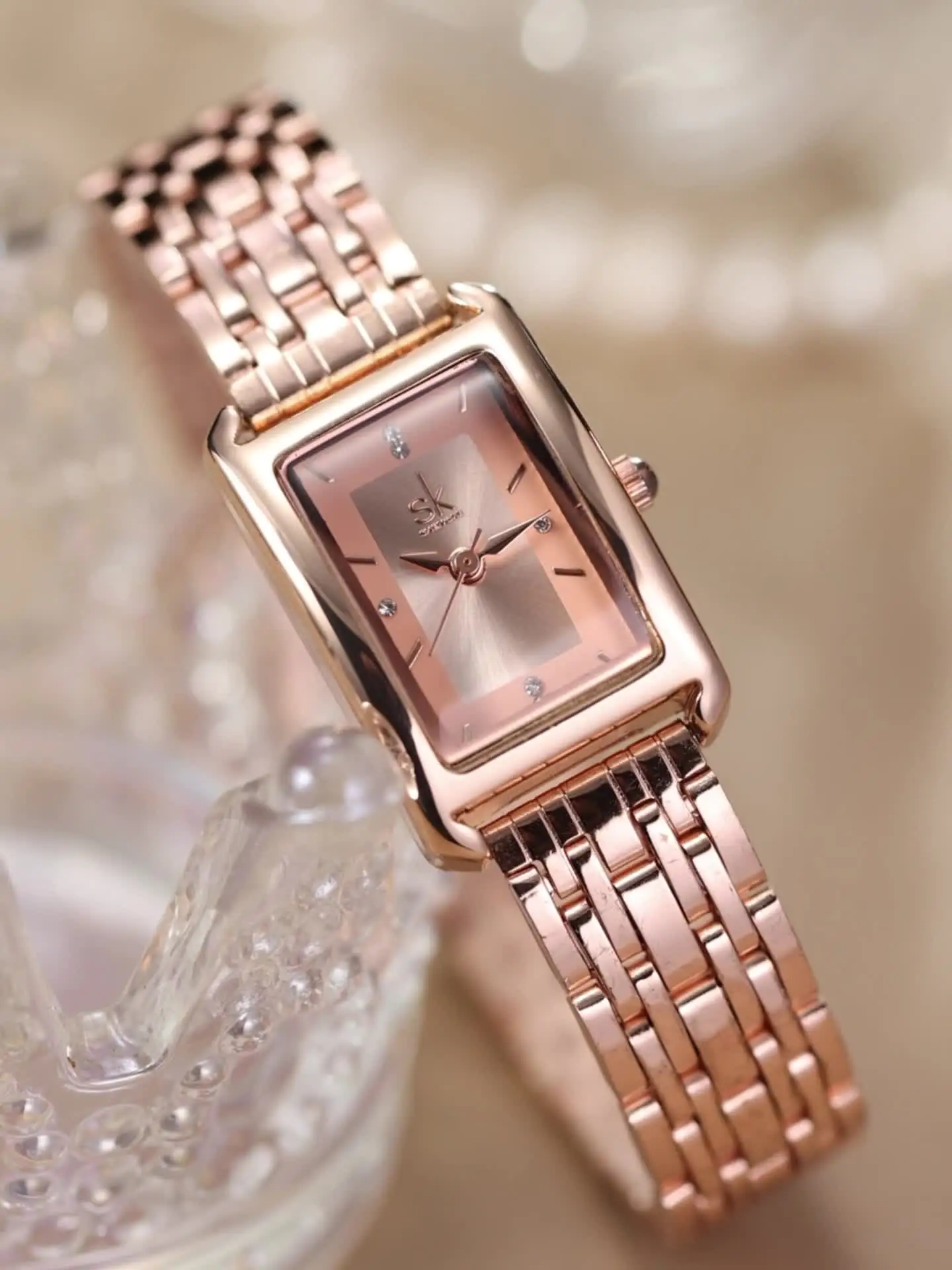SKU0501 Retro Gold Women Minimalist Square Watch Bracelet Stainless steel Vintage Square Stainless Steel Gold Watch For Women Strap  main image 2