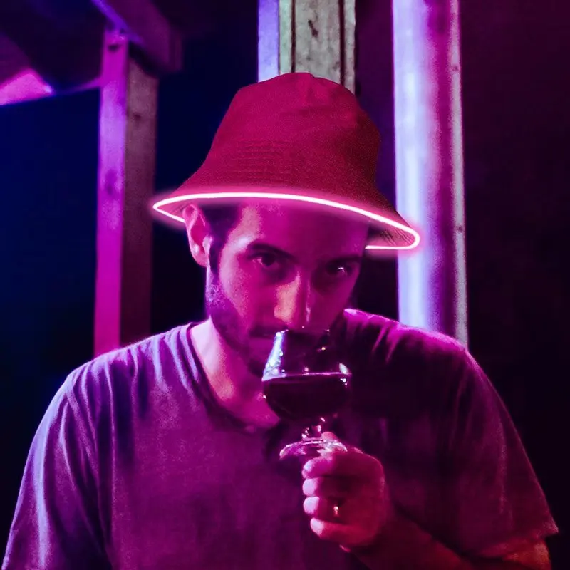 Futuristic Neon Rave Accessory - LED Bucket Hat for Men & Women