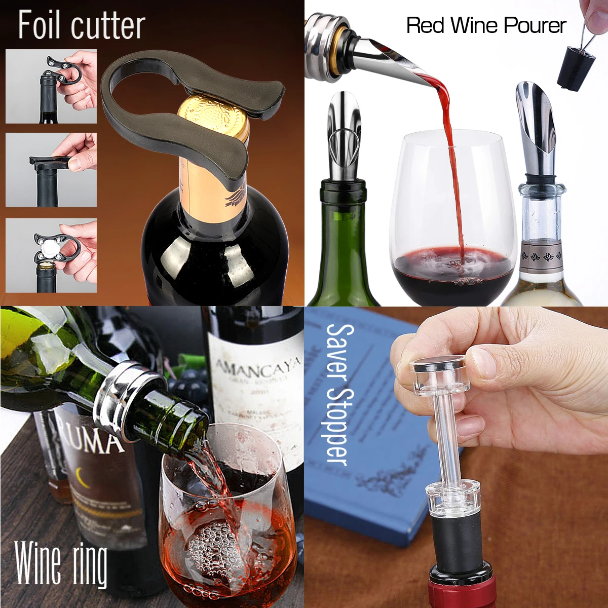 4pcs Wine Accessory Set Wine Corkscrew Wooden Box Chess Wine Set Gift ...