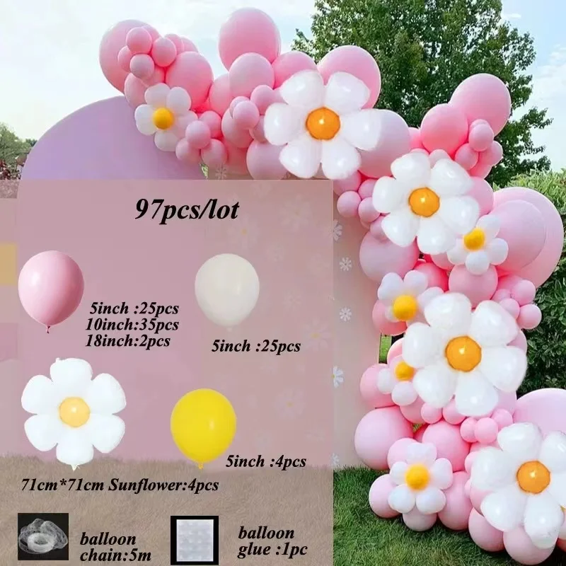 97pcs Pink Daisy Latex Balloon Garland For Baby Shower Girls Birthday Party Backdrop Decoration