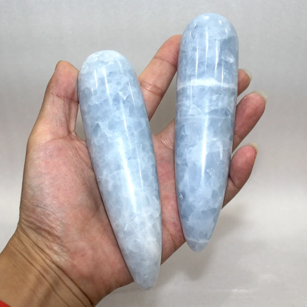 批发抛光天然石英蓝晶石水晶按摩棒