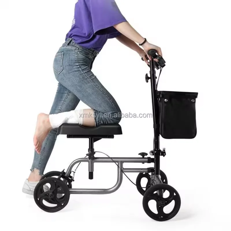 Knee car walker 4-Wheel Folding Knee Walker & Rollator with Flexible Wheels and Basket for Elderly & Disabled People factory