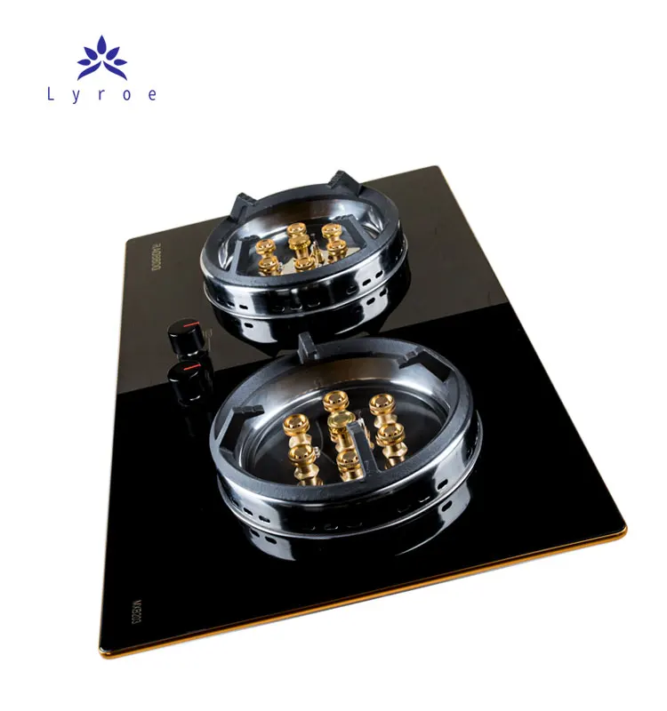 Builtin Stainless Steel Brass Nozzle Jet Gas Burner Double Burner Gas Stove Tempered Glass Gas