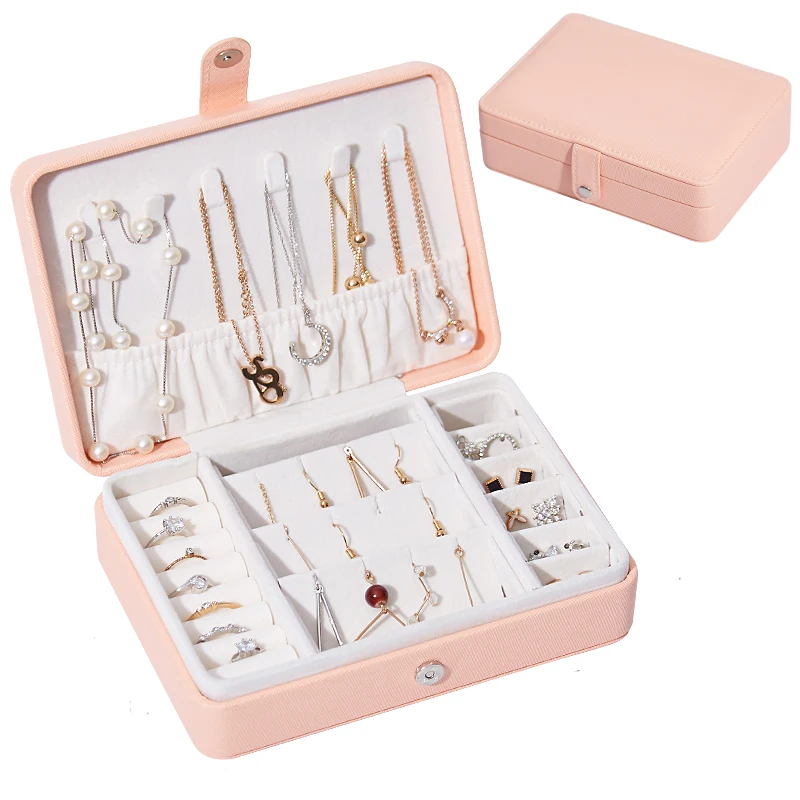 
2020 Latest Design Girl Leather Velvet Jewellery Ring Necklace Earring Storage Packaging Box Portable Travel Jewelry Case 