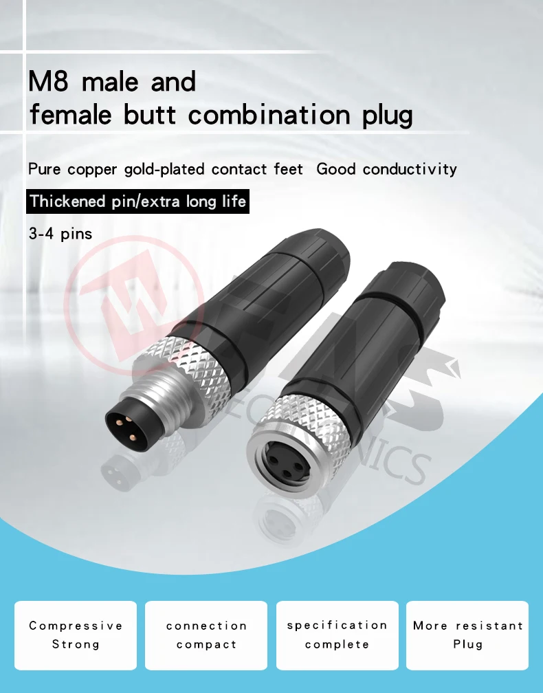 M8 3pin 4pin Connector Types Circular Sensor Connectors Ip68 Waterproof