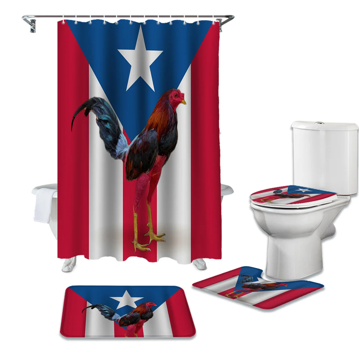 Puerto Rico Flag Amazon Hot Sale Red Car Coqui Frogs 4 Pcs Rugs