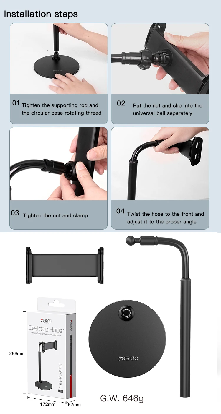 Bendable Gooseneck Desktop Cellphone Stand Live Desk Table Tablet Mobile Phone Holder