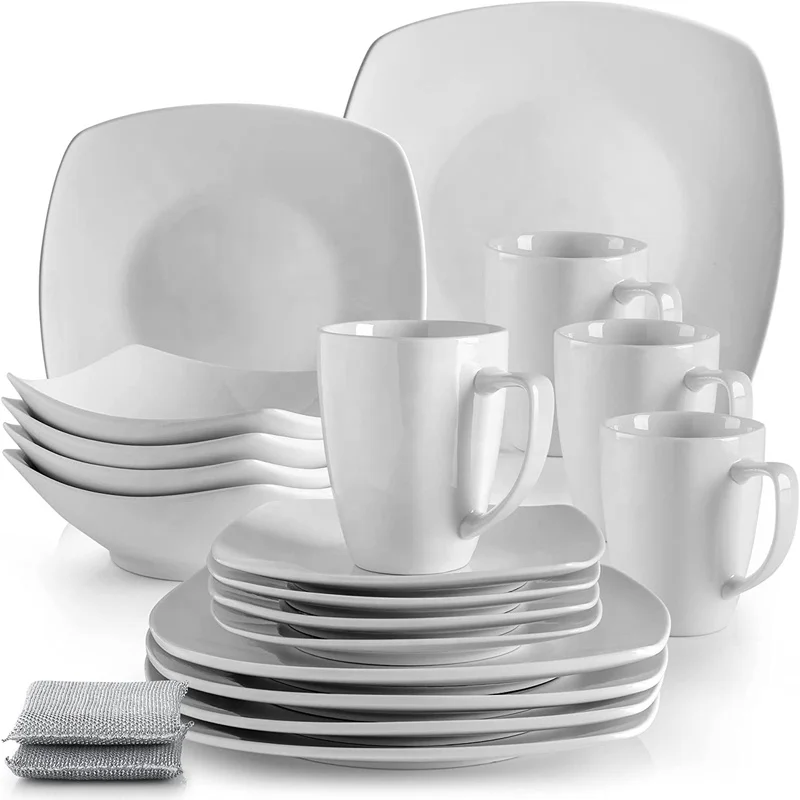 16pcs Ceramic Dinner Set White Square Shape Dinnerware Set For Gift