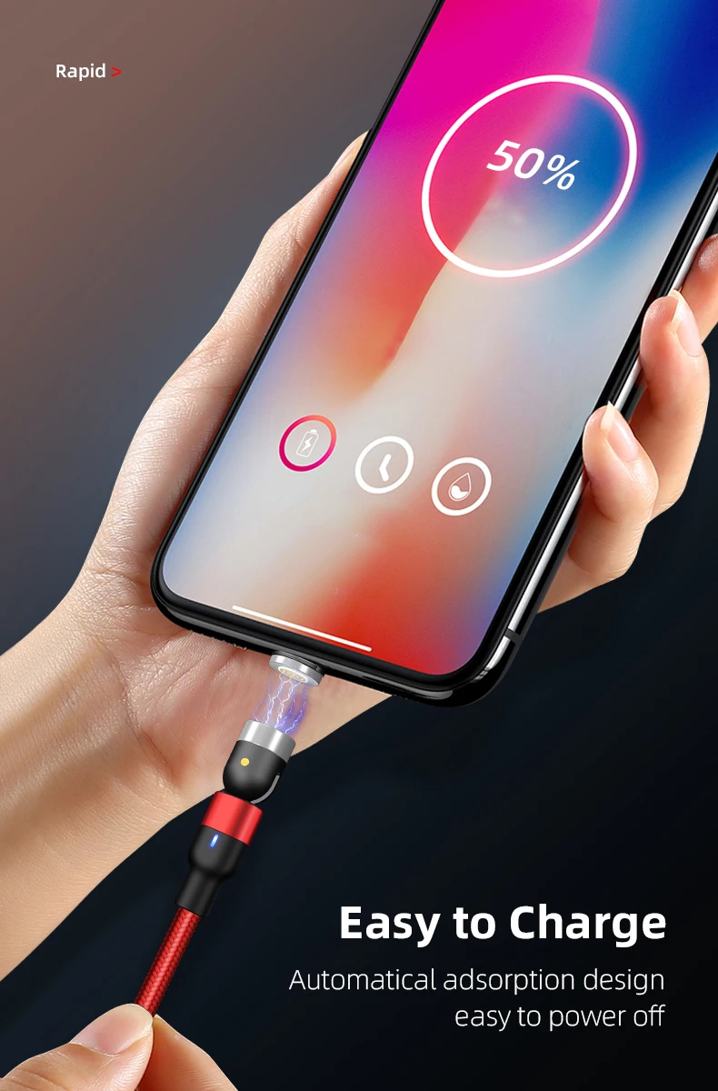 2020 newest magnetic charging cable 540 degree rotation micro usb cable cell phone led charging cable for android USB C / ios