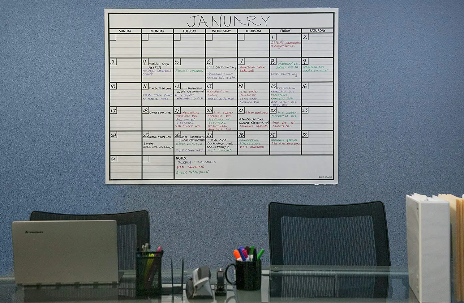 X Large Dry Erase Monthly Laminated Whiteboard Calendar,36" By 48