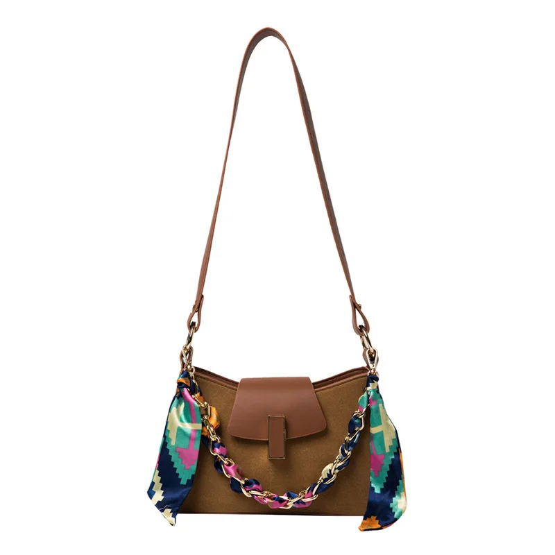 
Women New Autumn and Winter Frosted Armpit Bag Silk Scarf Chain Shoulder Bag Retro Wild Small Satchel 