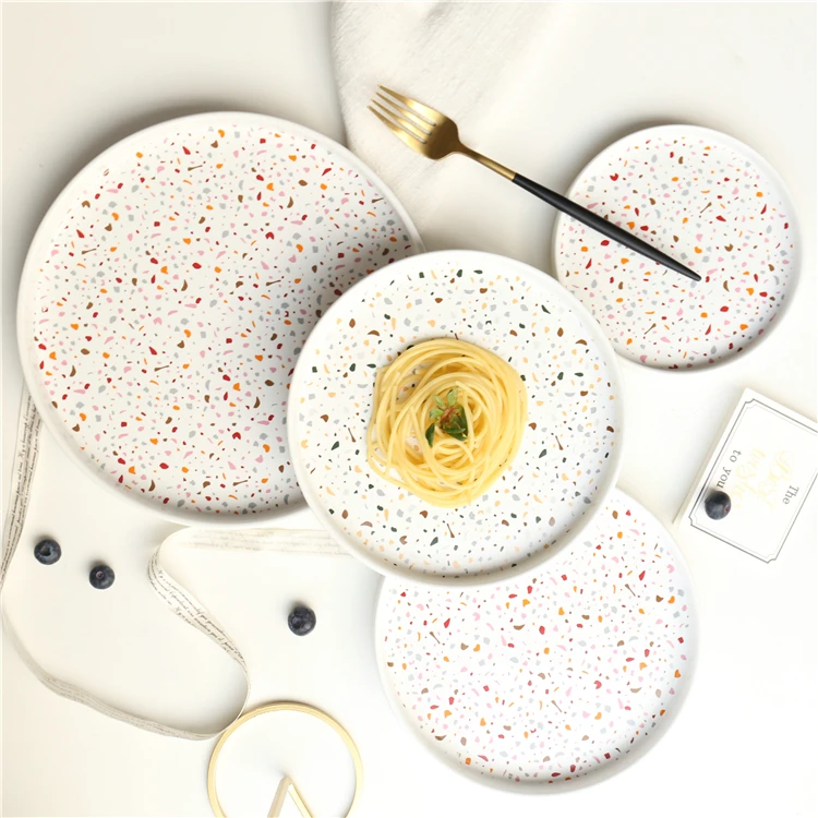 Modern Design Novelty Dinnerware Terrazzo Decal Ceramic Dinner Set For