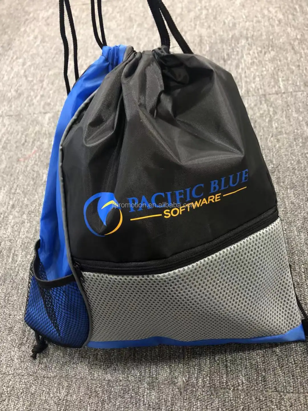 210d Polyester Color Block Drawstring Sportpack With Front Zipper Bag And Mesh Pocket Buy 210d