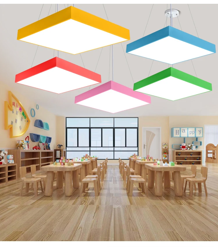 product color led square pendant light for gyms shopping malls supermarkets kindergartens industrial style creative shape lamp-7