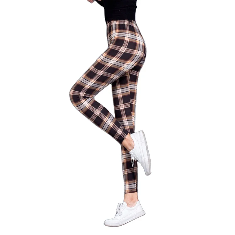 
Female sexy pants sports fitness leggings gym plus size high waist trousers plaid leggings 