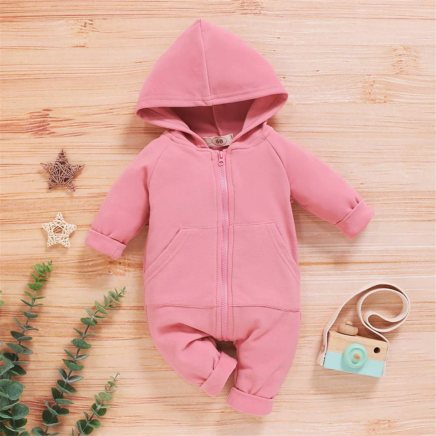 Baby Boy Long Sleeve Hoodie Romper Jumpsuit with Zipper Pocket Outfit