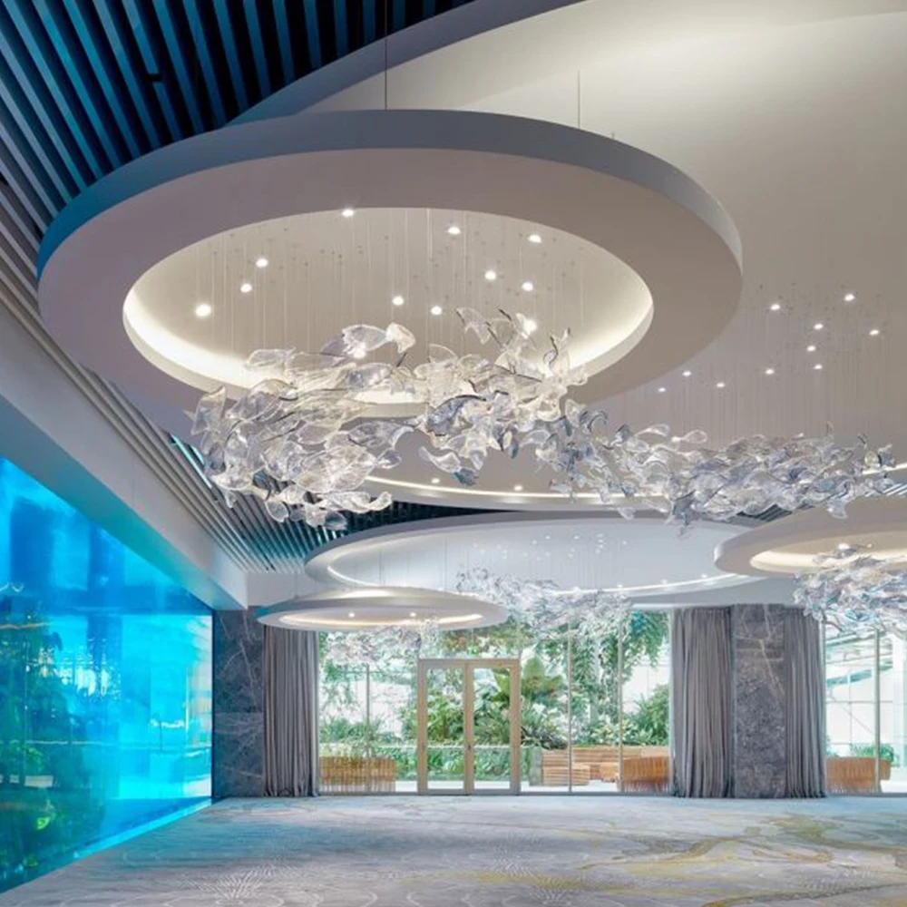 Modern Customizable led crystal european suspension luxury Ballroom glass chandelier ceiling lamp