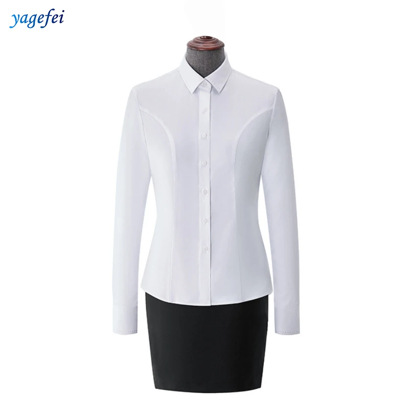 
Factory customized high quality white cotton lady shirt bank uniform 