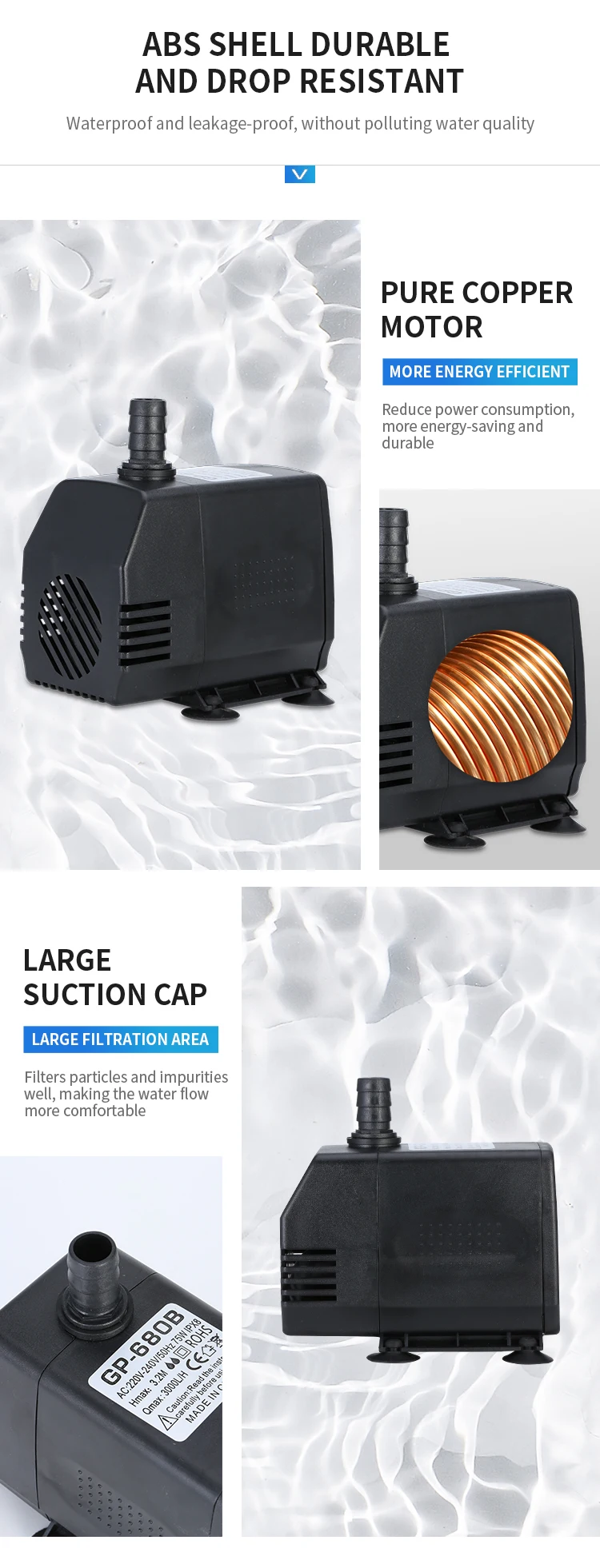 High Efficient,Gp680b Water Pump,Aquarium Submersible Pump,For Fish