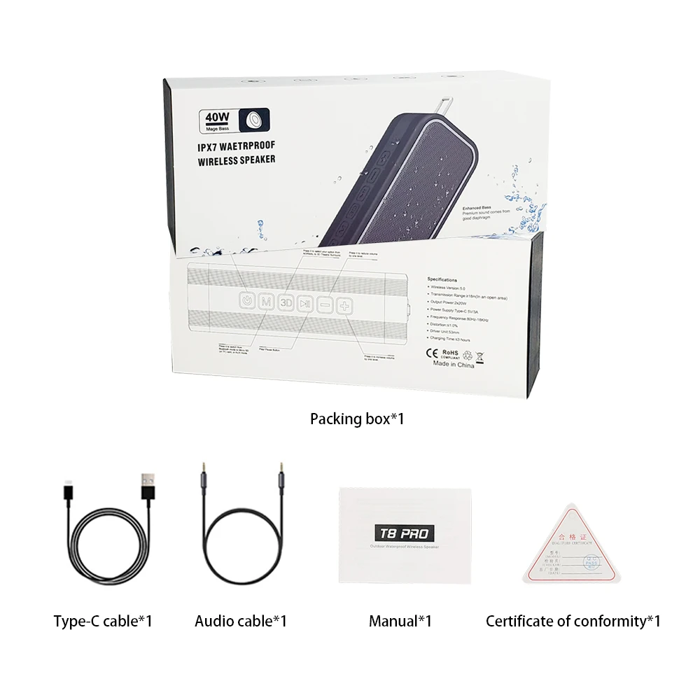 Free Shipping Cyboris T8 Pro 40W IP67 Outdoor Waterproof Stereo Super Bass NFC Speaker TF supports FLAC MP3 format playback - ANKUX.COM