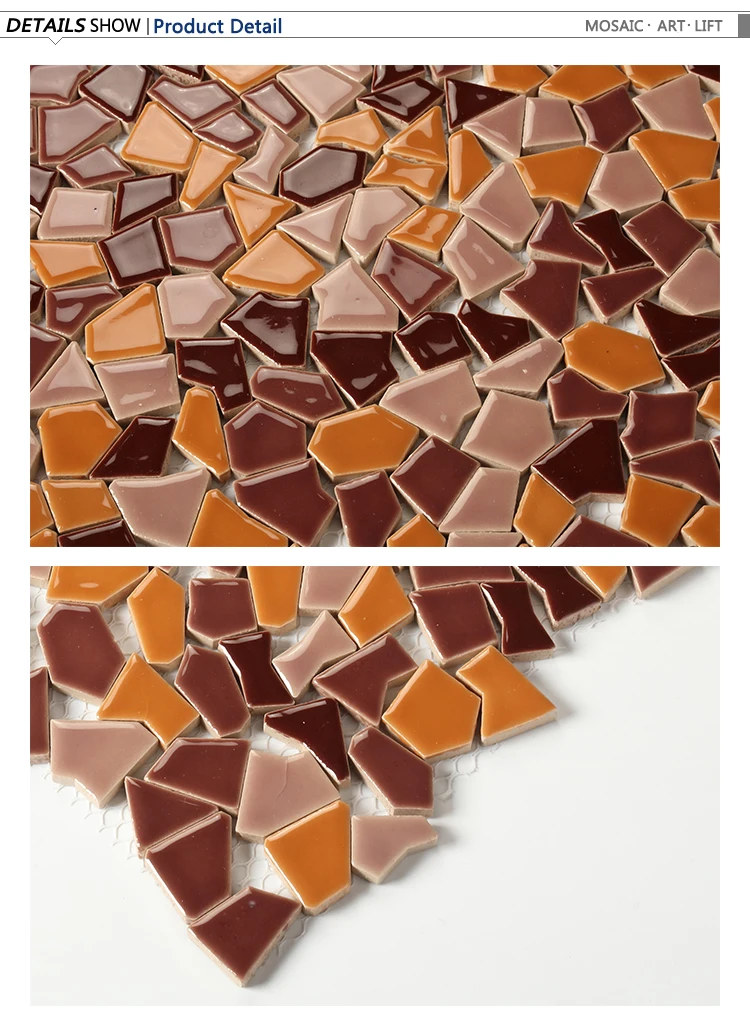 Best selling japanese ceramic mosaic tile brown color mixed irregular shaped luxuriant mosaic tile ceramic design outdoor decor
