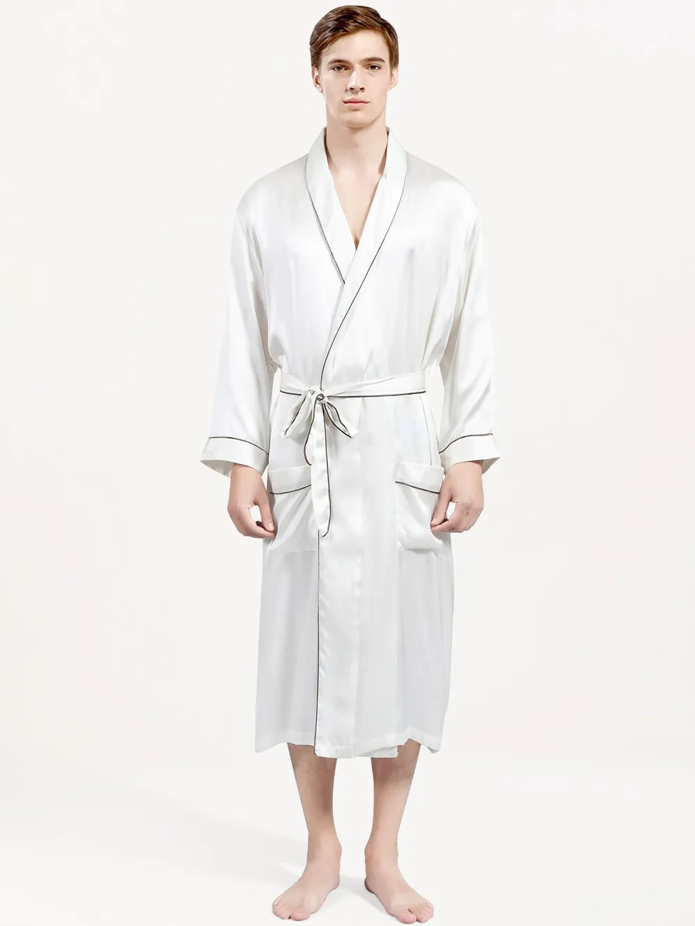 mens white silk robe