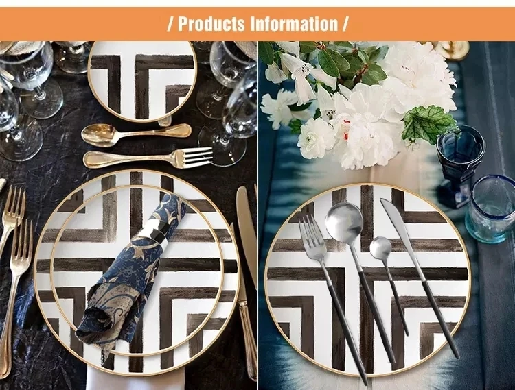 Jk Ceramics Black And White Gold Rim Dinnerware Set For Wedding Decor