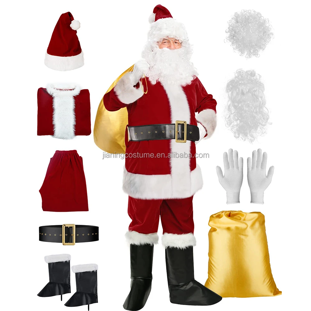 Mens Costume Santa Suit Claus Christmas Burgundy 11 Pcs Costumes Women Santa Outfit Buy Santa 