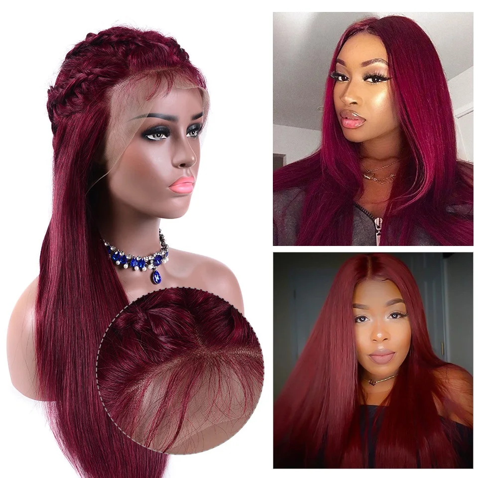 Color 99j Red Burgundy Lace Front Wig 100% Human Hair Wigs Straight Lace  Indian Remy Cheveux Indiens Human Hair Wigs - Buy 99j Color Lace Wigs,Human Hair  Wigs Color 99j,Color 99j Red