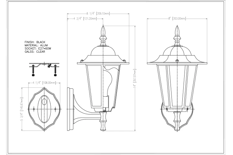 Brief style european modern outdoor wall light E27 glass balcony lamp waterproof lighting fitting aluminum garden light