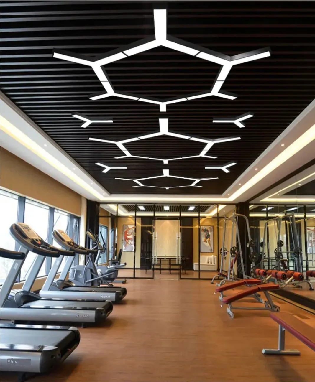 product modern style irregular six sided prism round warm white hanging line light for indoor office gym mall simple creative design-11