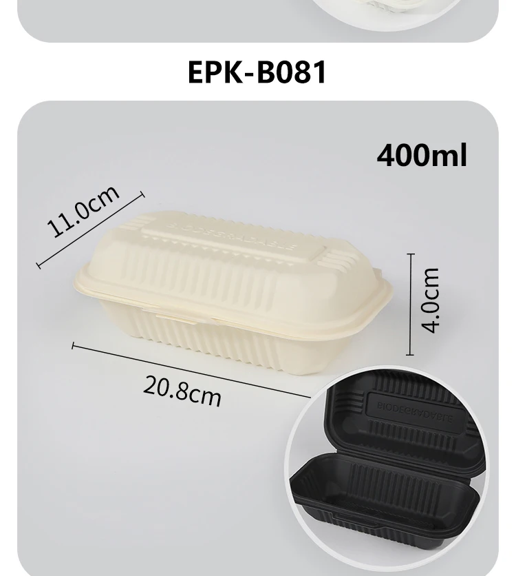 Microwave disposable lunch box corn strach fast food clamshell box 3 compartments fully biodegradable food container
