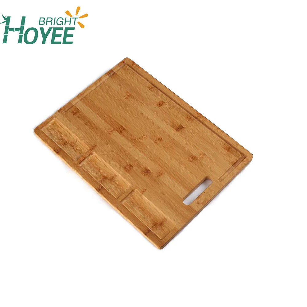 Kitchen Large Organic Bamboo Cutting Board With 3 Builtin Compartments