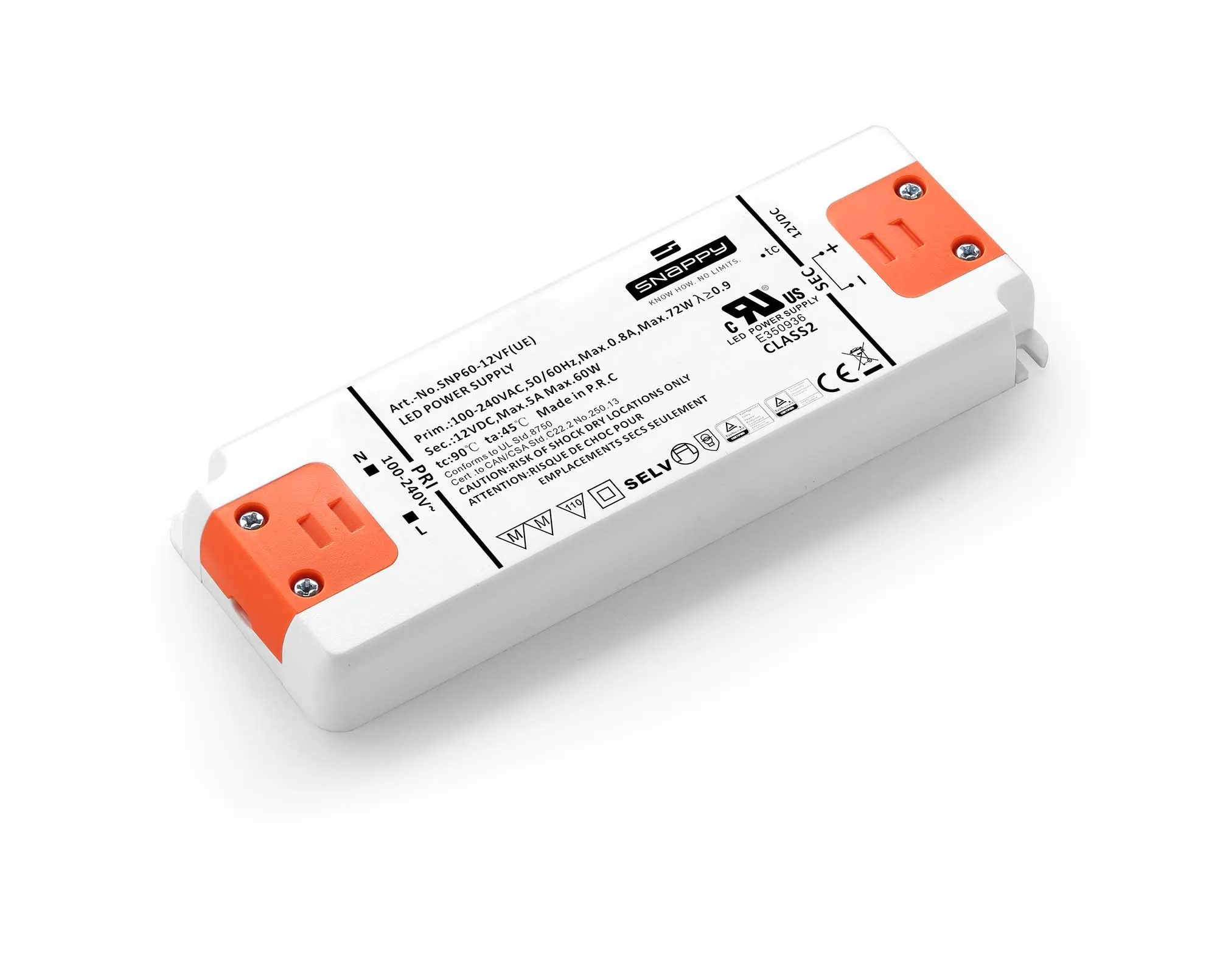 SNP60-24VF(UE) RTS 60W 12/24Vdc IP20 wide range input high efficiency constant voltage SNAPPY LED Driver(Power Supply)