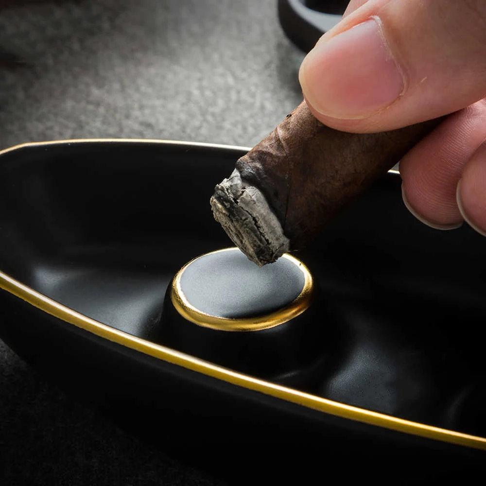 定制小艇造型便携式黑色陶瓷室内户外旅行雪茄烟灰缸