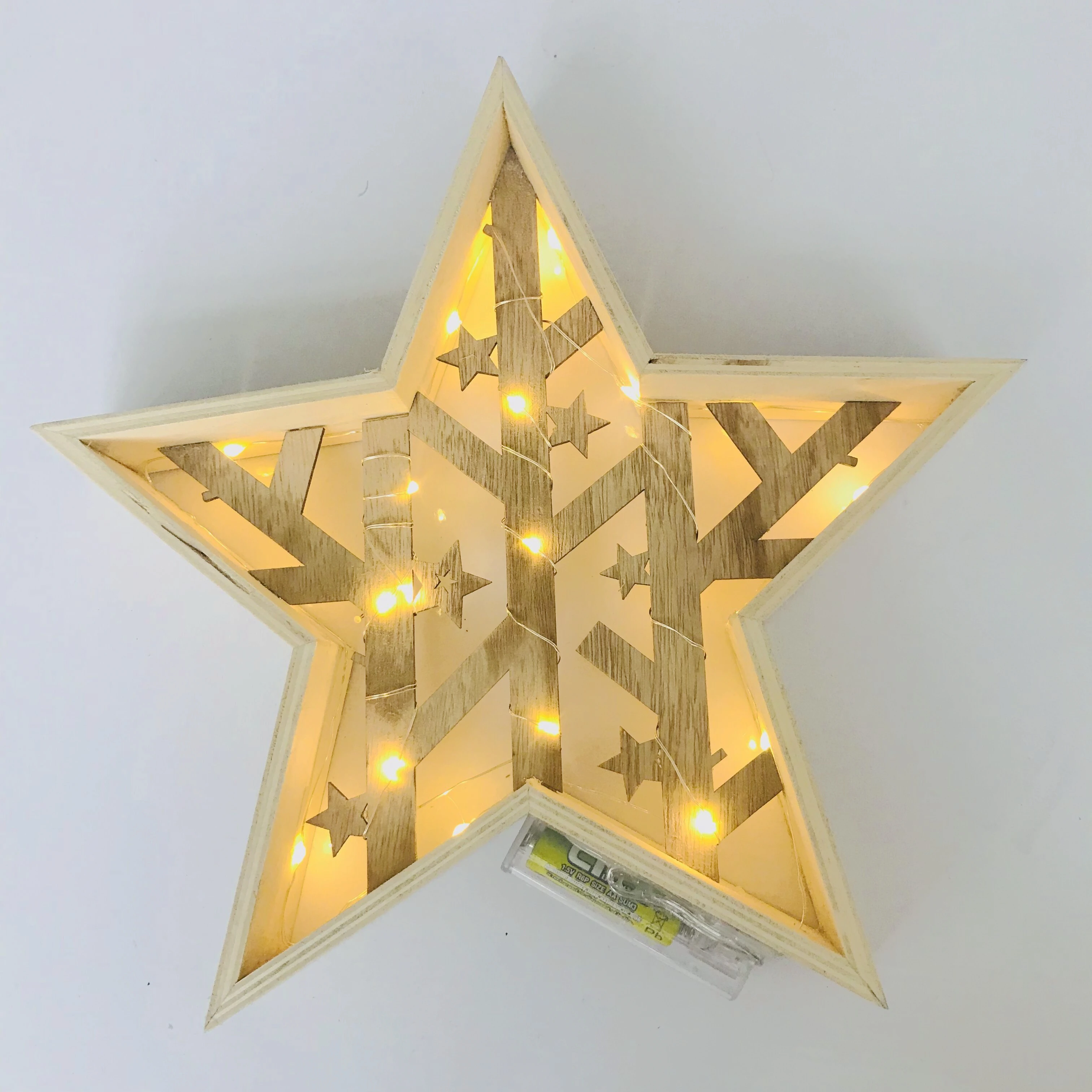 Outdoor Wooden 15L Decorative LED Hanging Star Table Light crafts gift For Christmas