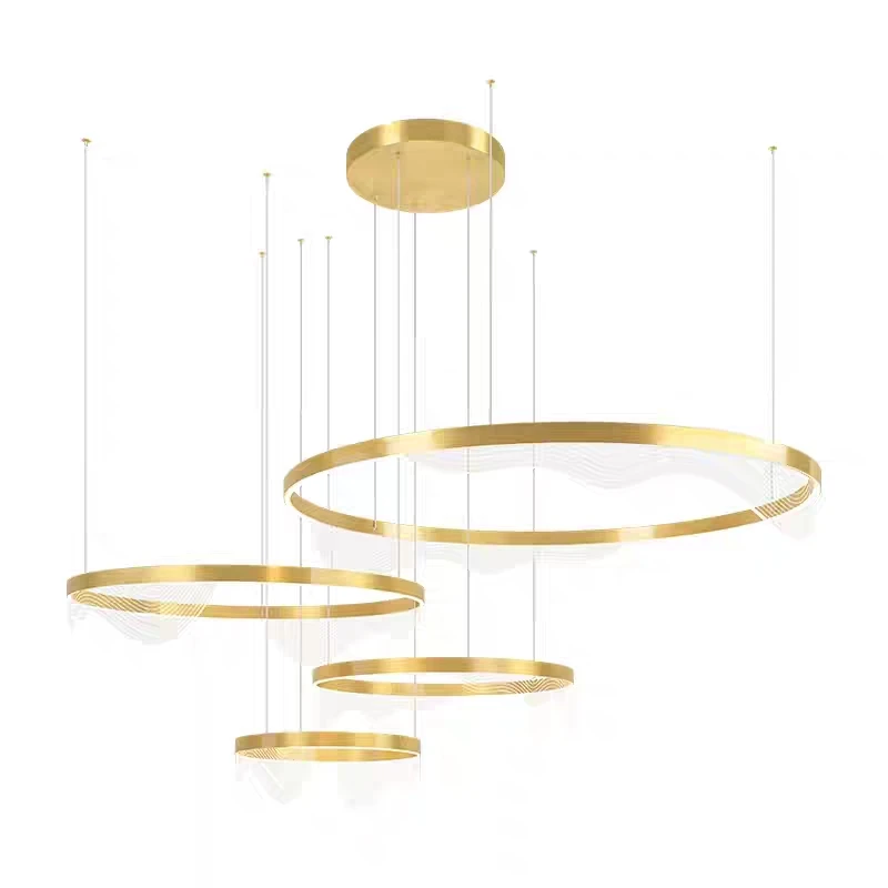 Ceiling lamp modern gold aluminum circular hanging indoor 3 ring ceiling lights chandeliers