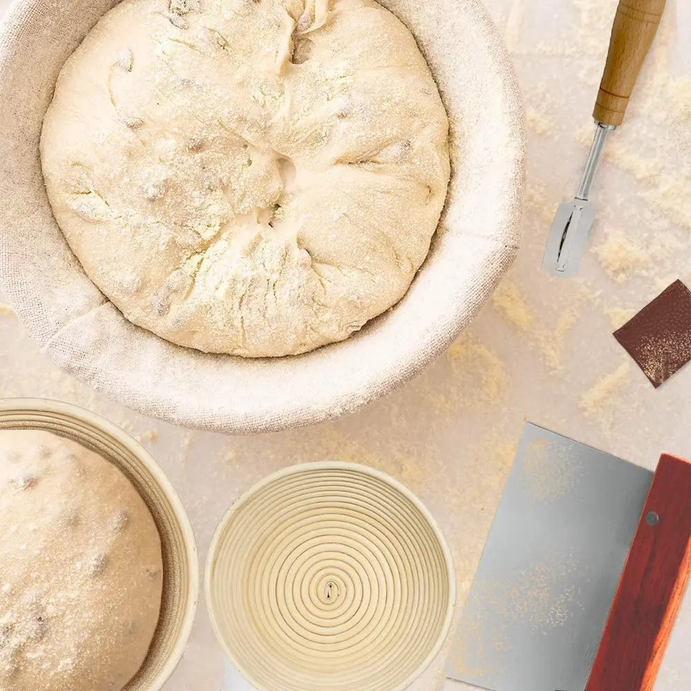 9''/10" Round Bread Proofing Basket Set With Cloth Liner For Sourdough