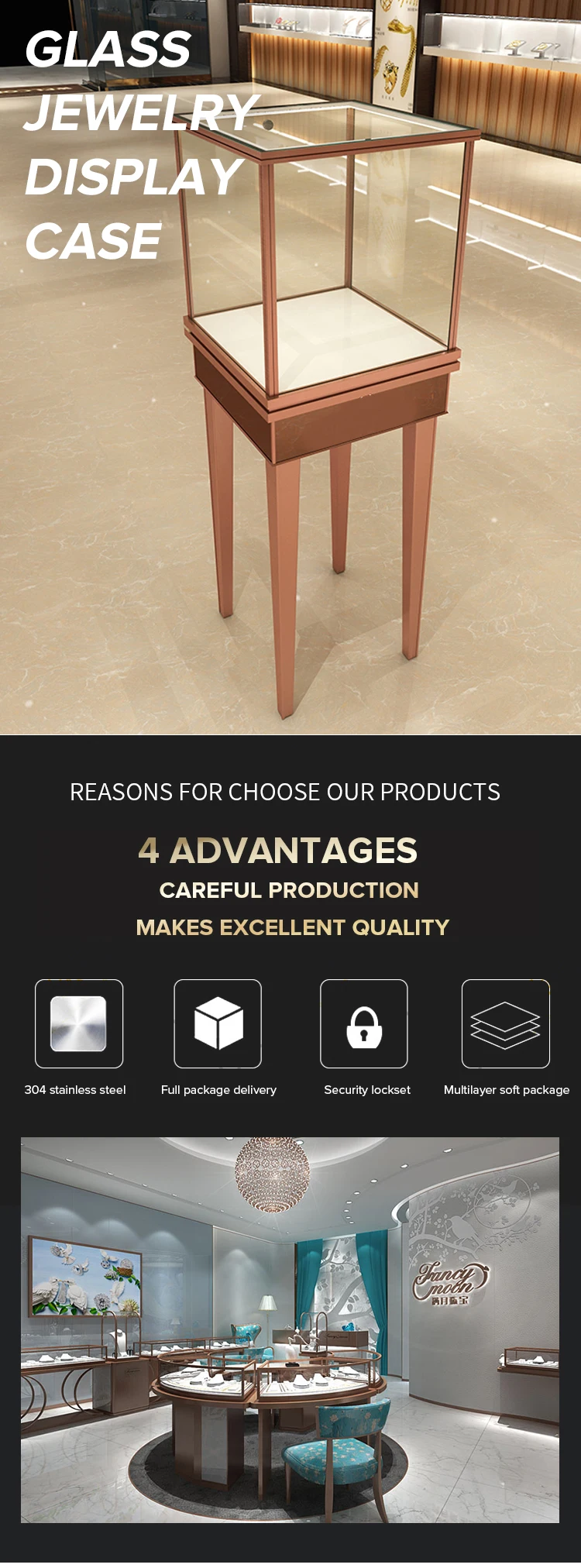 Jewellery Store Ultra White Glass Display Metal Jewelry Display