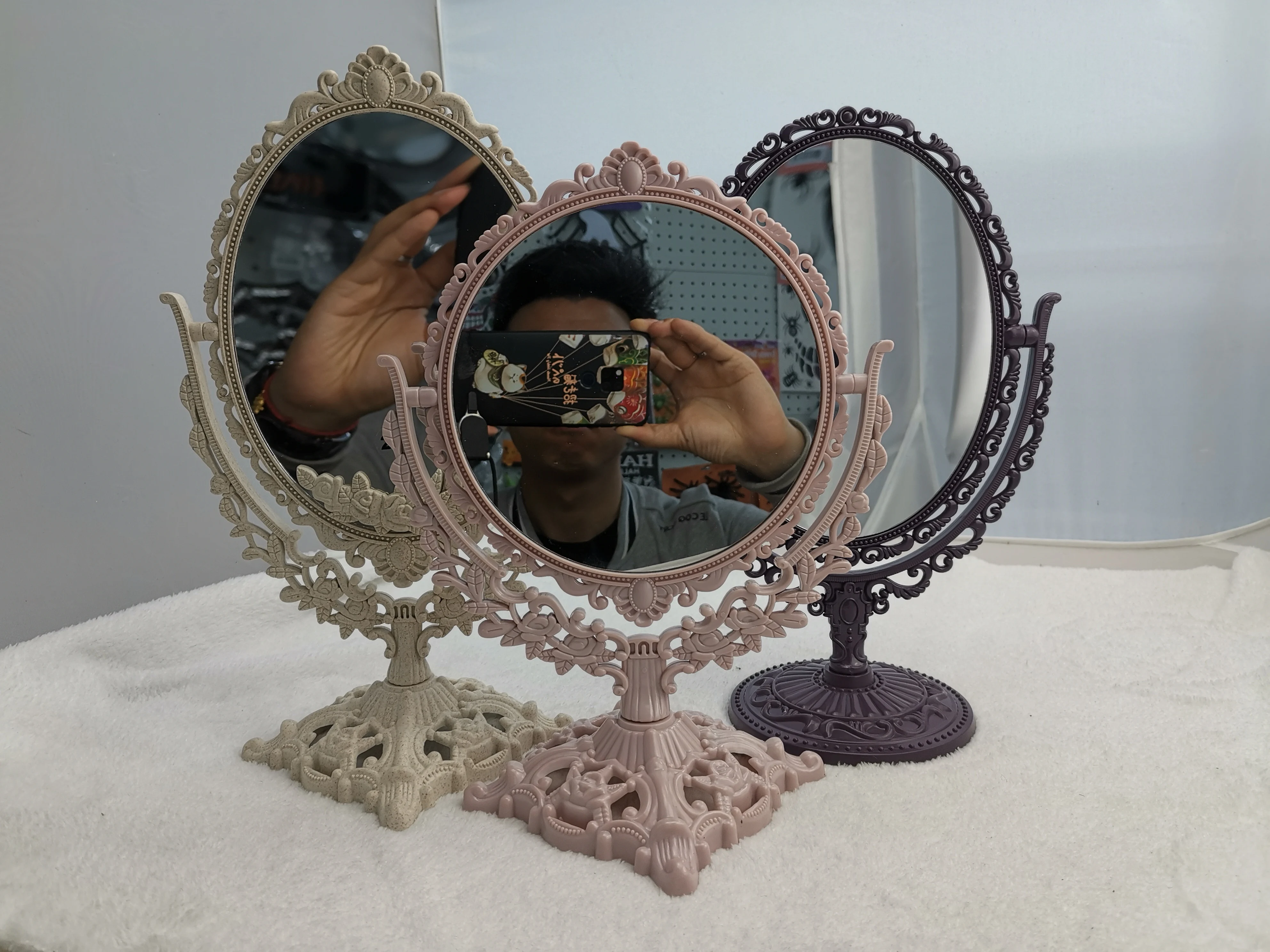 Modern Marble Mirror Tabletop Dual Sided Swivel Magnification Makeup