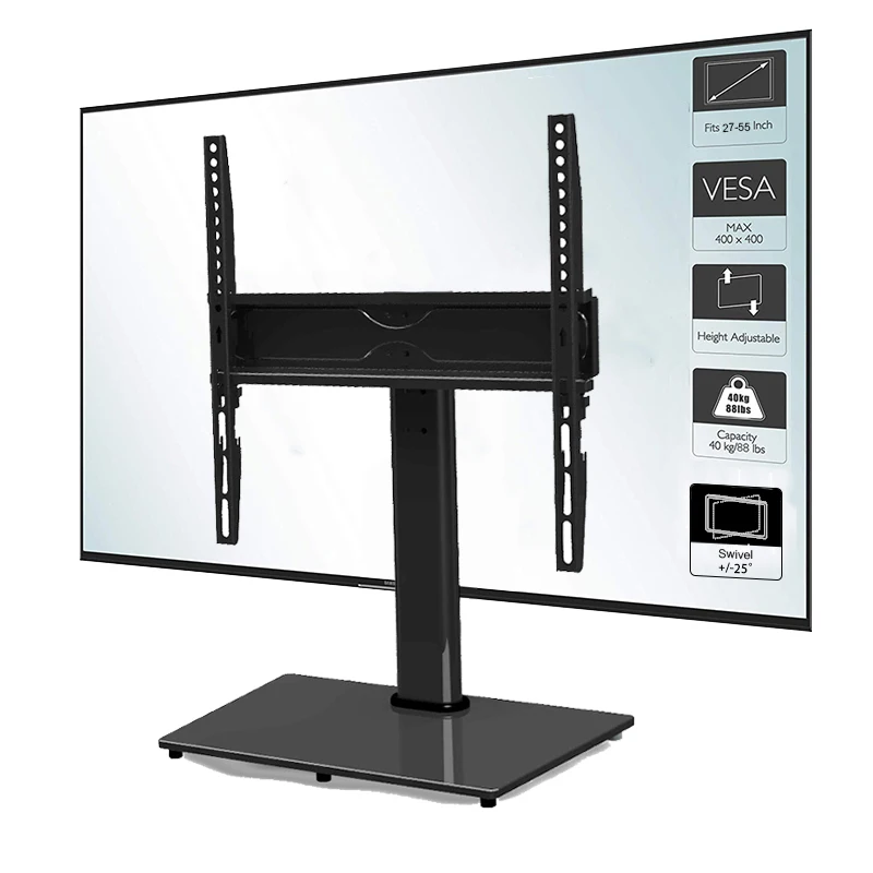 Vesa 400*400 Swivel Modern/cheap/ Glass Tv Stands With Heavy Duty Base